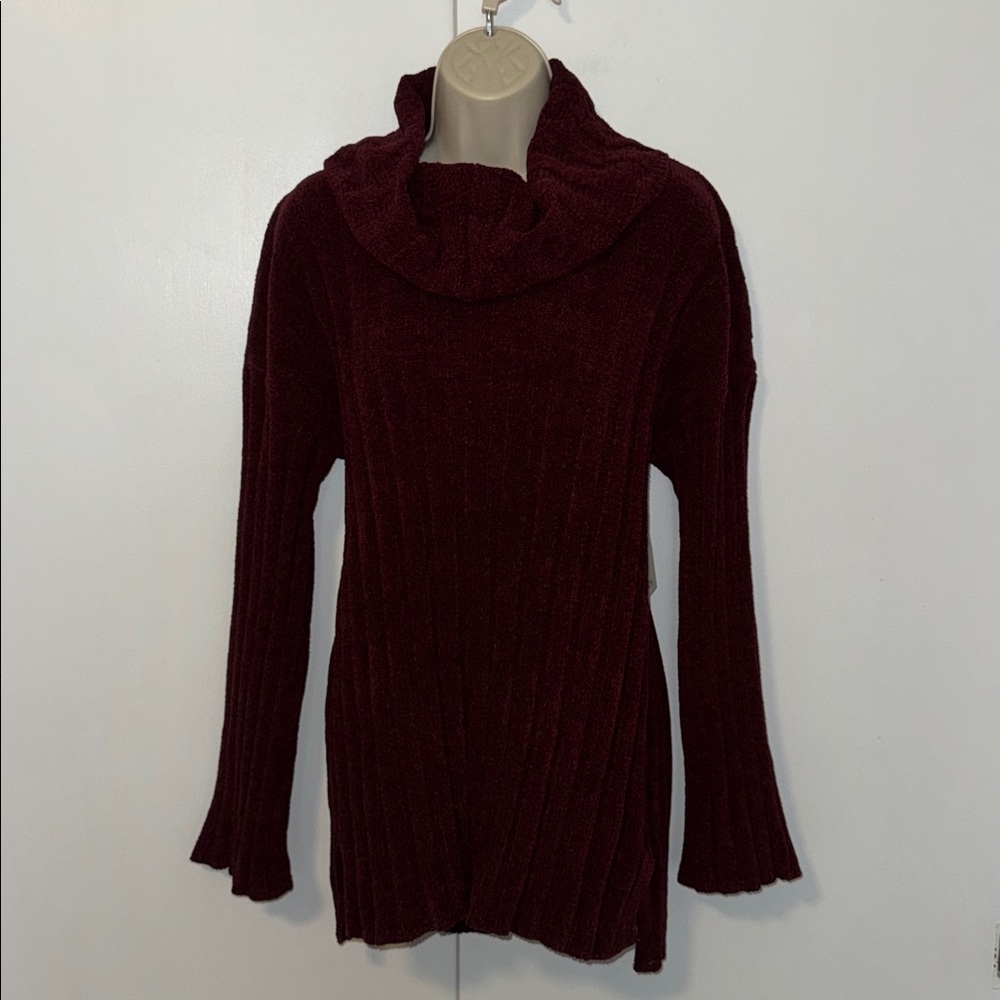 89th & Madison Ribbed Chenille Turtleneck Sweater Plum Women’s Large L